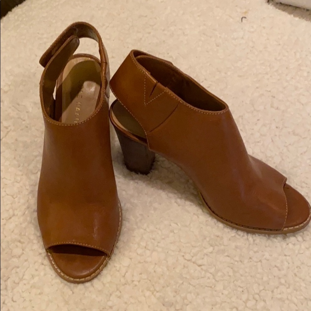 Cole Haan camel peep toe booties